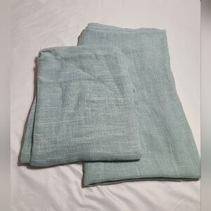 Set of 2 Curtain Panels Dual Rod Semi Sheer Linen Textured Polyester Seafoam